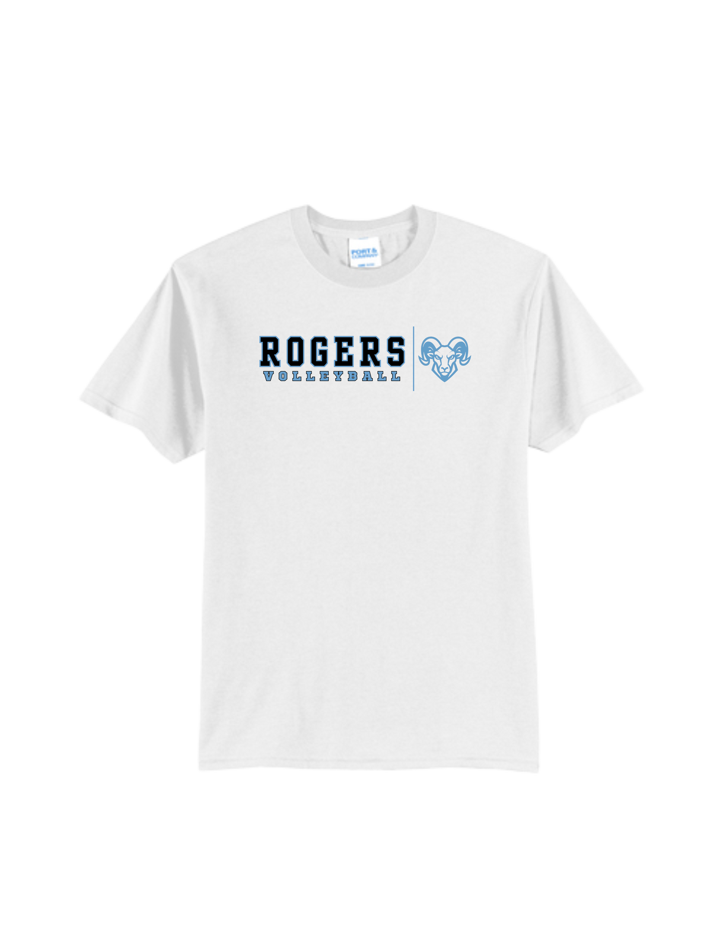 Rogers Volleyball P&C Core Blend Tee Banner Ram Logo
